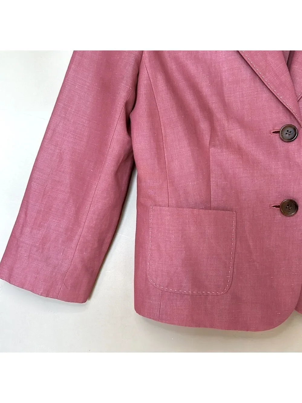 Ann Taylor Loft blazer salmon pink with white contrast stitching pockets Sz 8